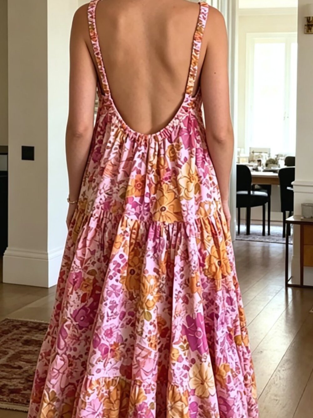 Pink Casual Women's Long Maxi Slip Dress with Floral Pattern - Picture 2 of 4